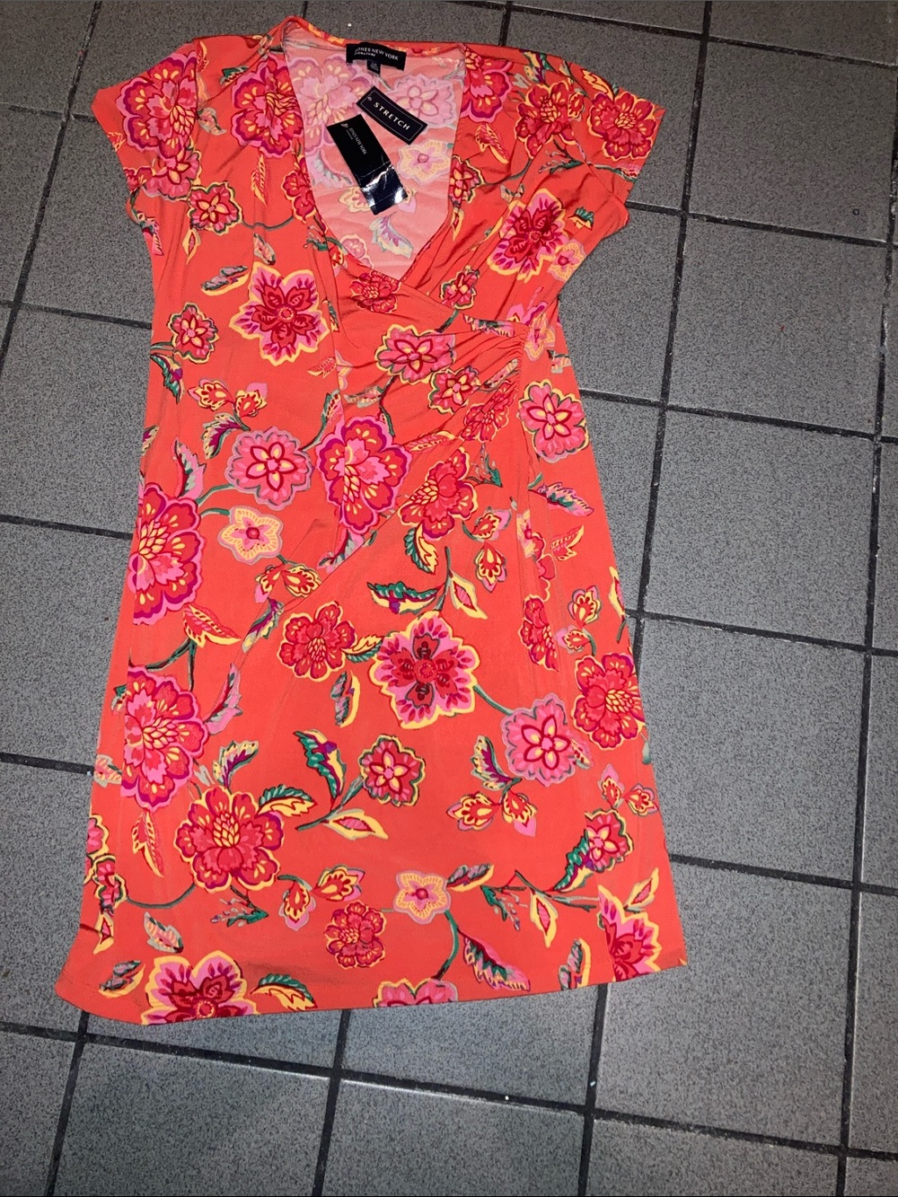 Jones New York Coral and Pink Floral Midi Dress